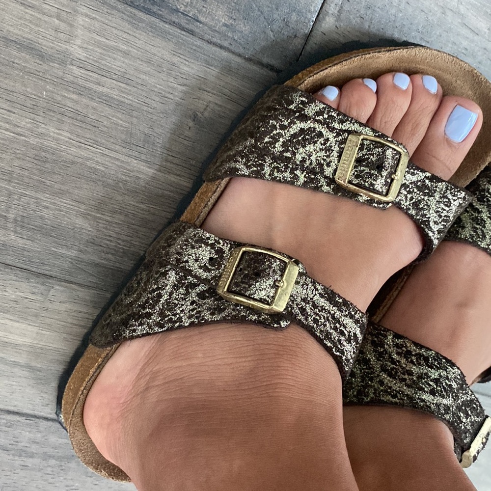 Birkenstock Papillio Arizona Gold Crackle Sandals W7 M5 Unisex - Picture 15 of 17